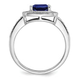 14k White Gold Cushion Created Sapphire and Diamond Halo Ring